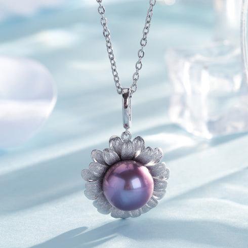 11-12mm Purple Freshwater Pearl Daisy Pendant Necklace - House Of Pearls
